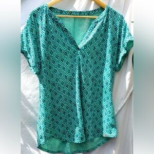 L.L. Bean Splitneck Streamside Tee Geometric Print